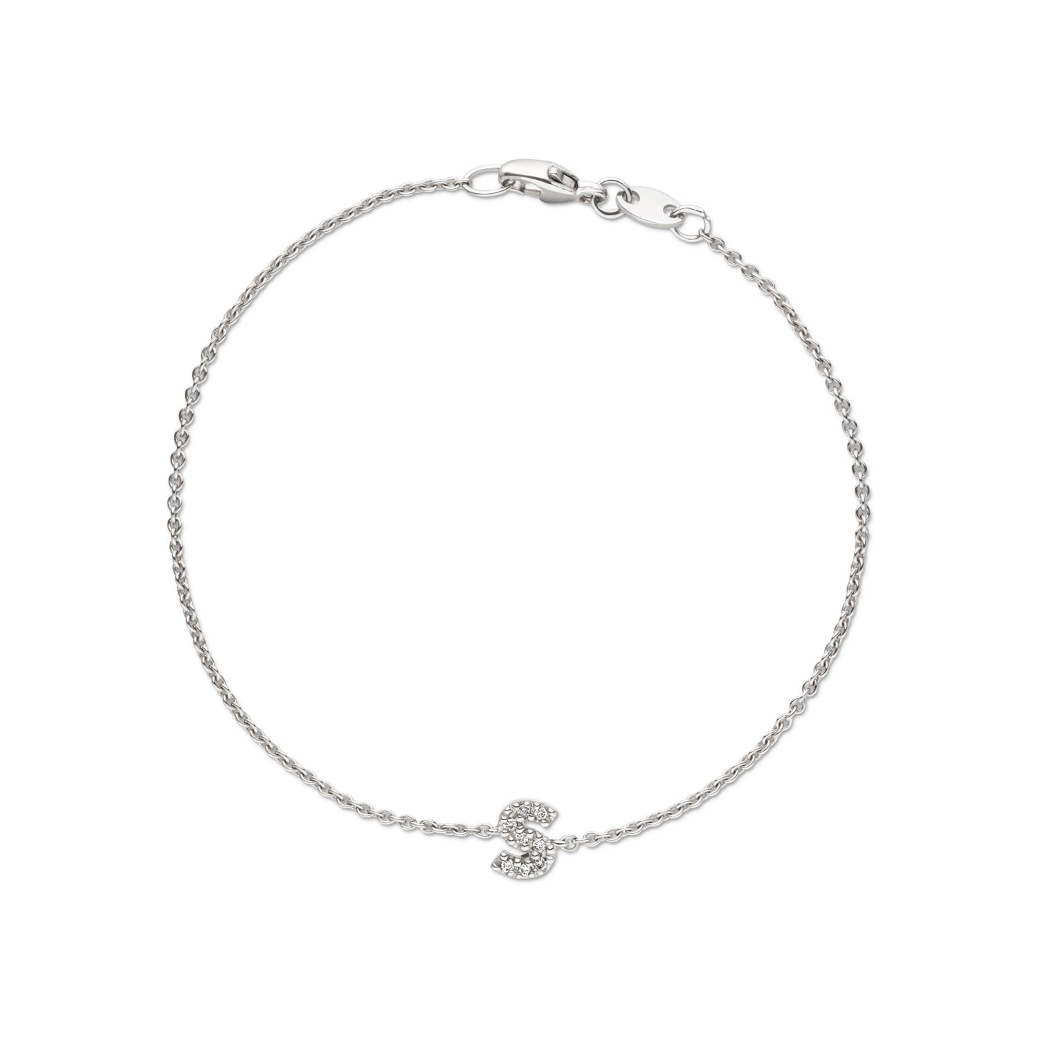 initials 18ct White Gold Diamond D Bracelet